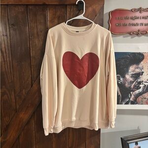 Cream Sweatshirt with Red Heart